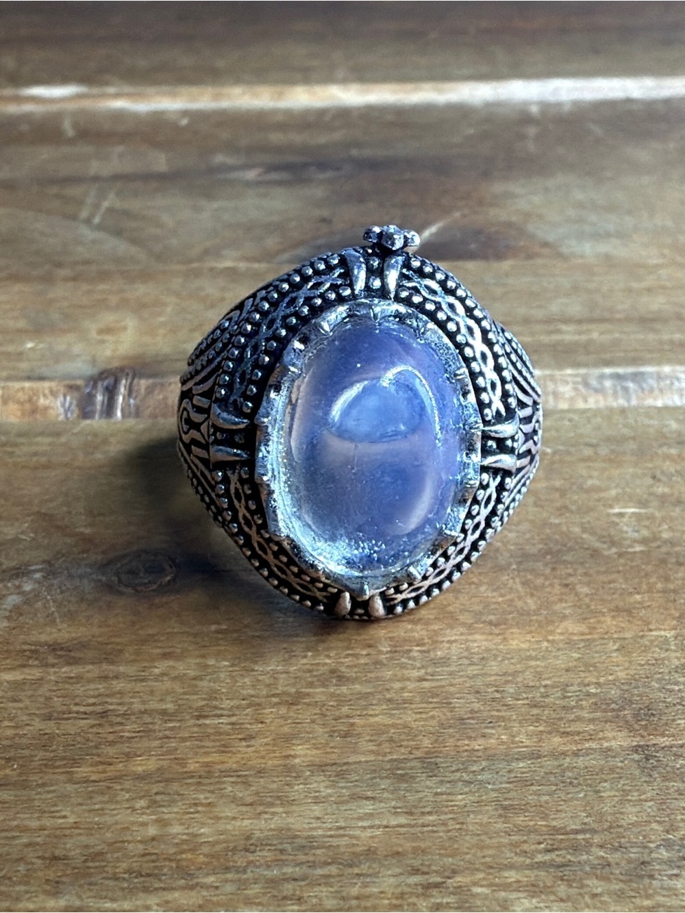 Gothic Style Opalite Gemstone Ring Size 8 Silver 925 Vintage Style Jewelry